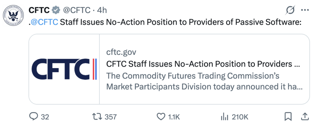 CFTC Issues No-Action Position for Trading Software Providers CFTC Issues No-Action Position for Trading Software Providers