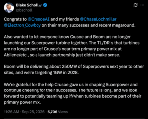 Crusoe abandons .25B plan to use Boom turbines at AI data centers